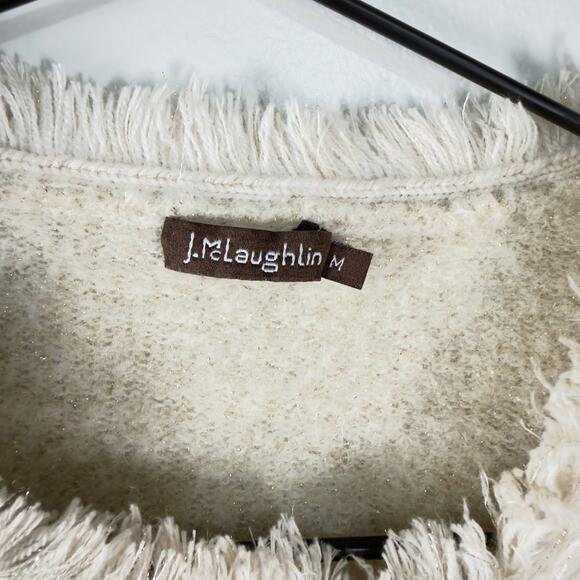 J. Mclaughlin Gold Metallic Fringe Crew Neck Preppy Sweater Nautical Wool Size M - Picture 5 of 8